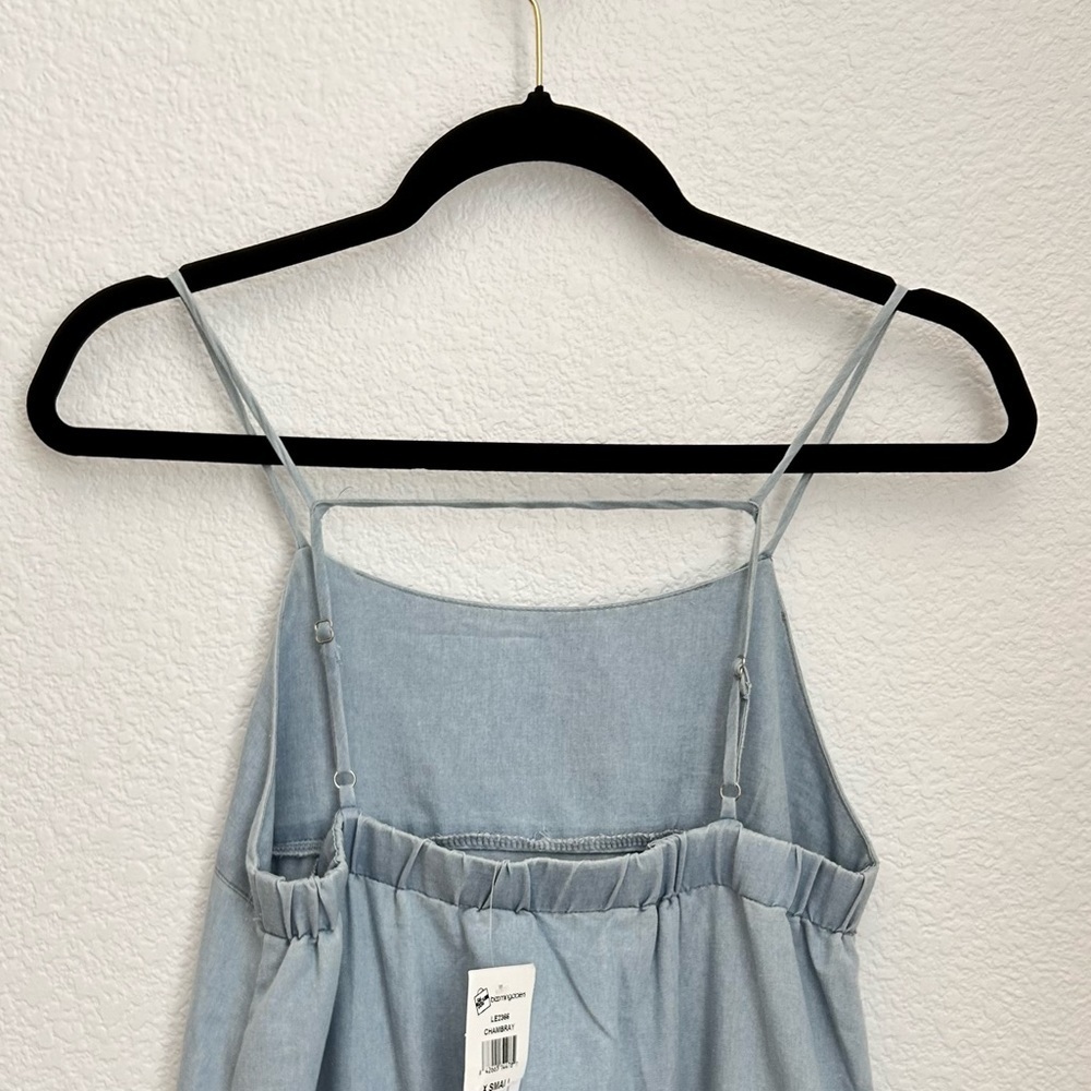 SAGE The label Chambray Blue Sleeveless Maxi Dress Pockets Spaghetti Straps - Picture 10 of 16